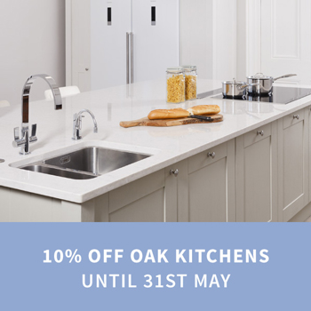 Order Oak Kitchens before 23:59 on Wednesday 31st May to save 10% on all complete kitchen units.