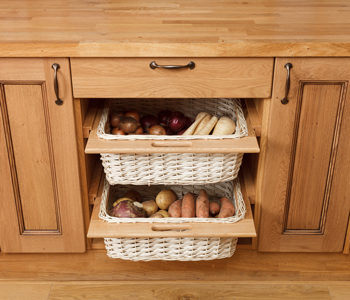 These wicker baskets are a great alternative to drawers or shelves.