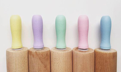 These vintage inspired rolling pins with painted handles perfectly complement a solid oak kitchen.