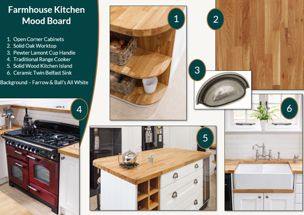 This farmhouse kitchen mood board has been inspired by a Solid Wood Kitchen Cabinet Customer.