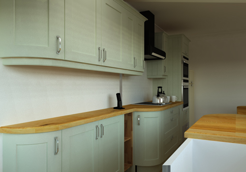 By utilising curved worktops and slimline base cabinets the flow of a kitchen can be optimised.