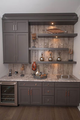This kitchenette has everything you could need for a fully functional kitchen, including a power supply for appliances.