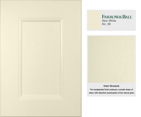 Infused with warm pigments, this cabinet door has been painted in New White by Farrow & Ball.