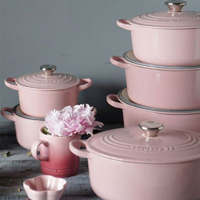 These pretty pastel pink coloured Le Creuset cooking pots are a stylish kitchen accessory.