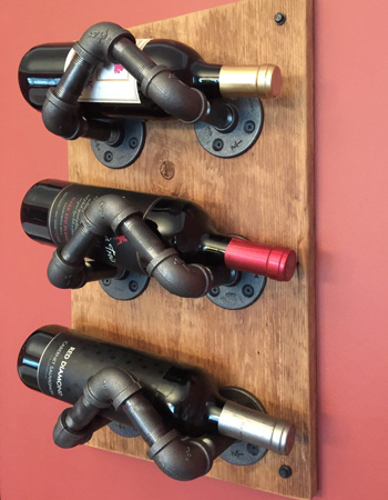 This industrial pipe wine rack is perfect for a kitchen with an industrial feel.