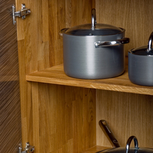 Solid oak shelf packs contain two solid oak shelves as well as the appropriate supports.