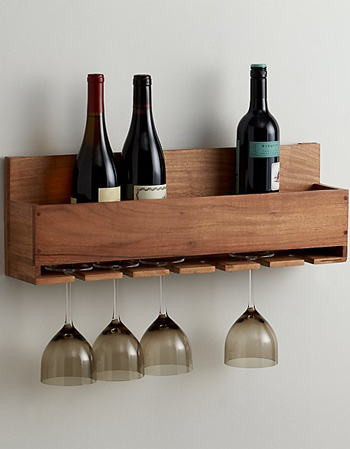 This kitchen wine rack has been made from acacia wood and can hold six bottles of wine.