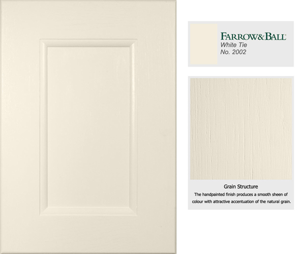 Yellow based neutrals such as Farrow & Balls White Tie are ideal for traditional style cabinet doors.