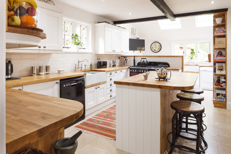 Farmhouse kitchens, like this, feature traditional styles, features and materials.