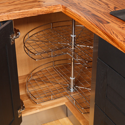 Corner Carousel wirework in a solid wood kitchen