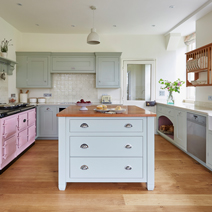 Use Mizzle on solid oak cabinet doors for a laid-back look in country kitchens.
