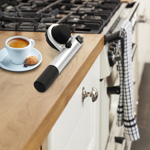 The Handpresso Pump is a conveniently light-weight espresso maker for use in solid oak kitchens or on your travels.