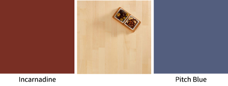 An ideal palette of colours to mix with maple worktops.