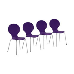Four contemporary purple chairs with chromed metal legs
