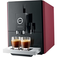 Red bean-to-cup coffee machine by Jura.