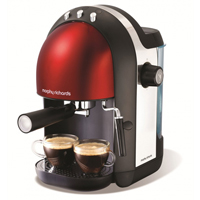 Red espresso coffee machine by Morphy Richards.
