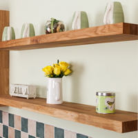 Our solid oak floating shelves are an ideal companion for oak kitchens. Available in two thicknesses and in a range of lengths.