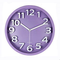 A purple clock with white hands and numbers
