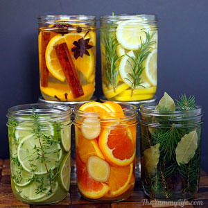 Jars of sliced fruit, herbs and spices make easy and natural air fresheners.