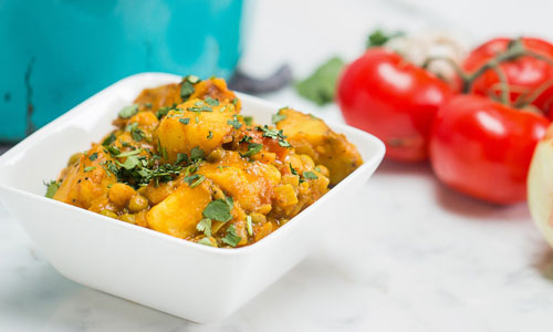 This simple veggie curry serves four, takes 30 minutes to cook and is delicious.