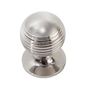 Both the Cromwell D-shaped pewter handle and the Douglas polished nickel kitchen cabinet knob exhibit typical Art Deco design.