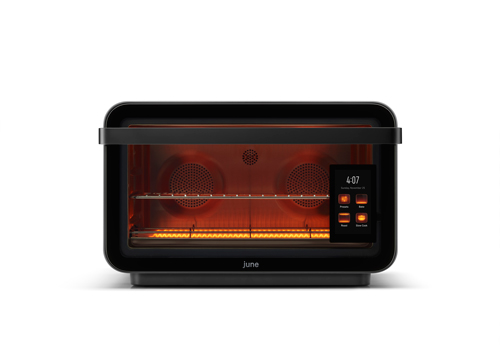 The June oven 100 multi-step cook-programmes and functions as a convection oven, air fryer, dehydrator, slow cooker, broiler, toaster and warming drawer.