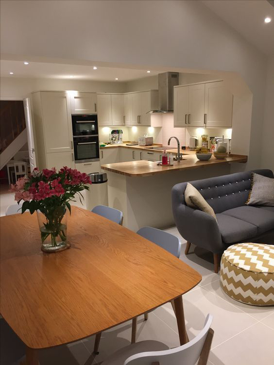 kitchen open plan over dining table credit wood sofa