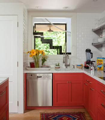 Use Living Coral on Shaker doors to add a warmth to your kitchen.
