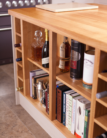 Open cabinets are perfect as recipe book storage in an island or peninsula.