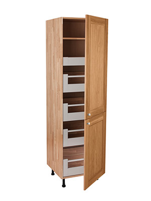 Solid Oak Full Height BLUM Space Tower Cabinet 2 X Split Doors - H1965mm X W600mm X D570mm - Shaker Lacquered Frontals