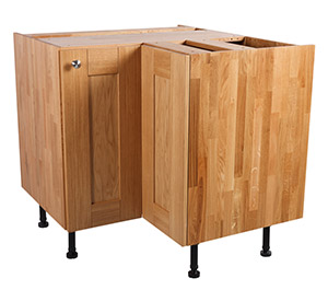 Solid Oak Kitchen L-Shaped Corner Base Cabinet - H720mm X W920mm X D570mm - 2 X Full Height Shaker Lacquered Frontals