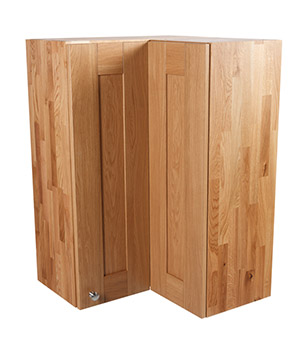 Solid Oak Kitchen L-Shaped Corner Wall Cabinet - H900mm X W620mm X D300mm  - 2 X Full Height Shaker Lacquered Frontals