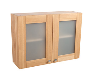 Solid Oak Kitchen Wall Cabinet -  H720mm X W800mm X D300mm - 2 X Full Height Shaker Lacquered Frosted Glass Frontals