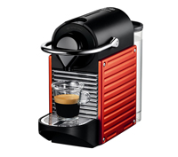 Red Nespresso capsule coffee machine.
